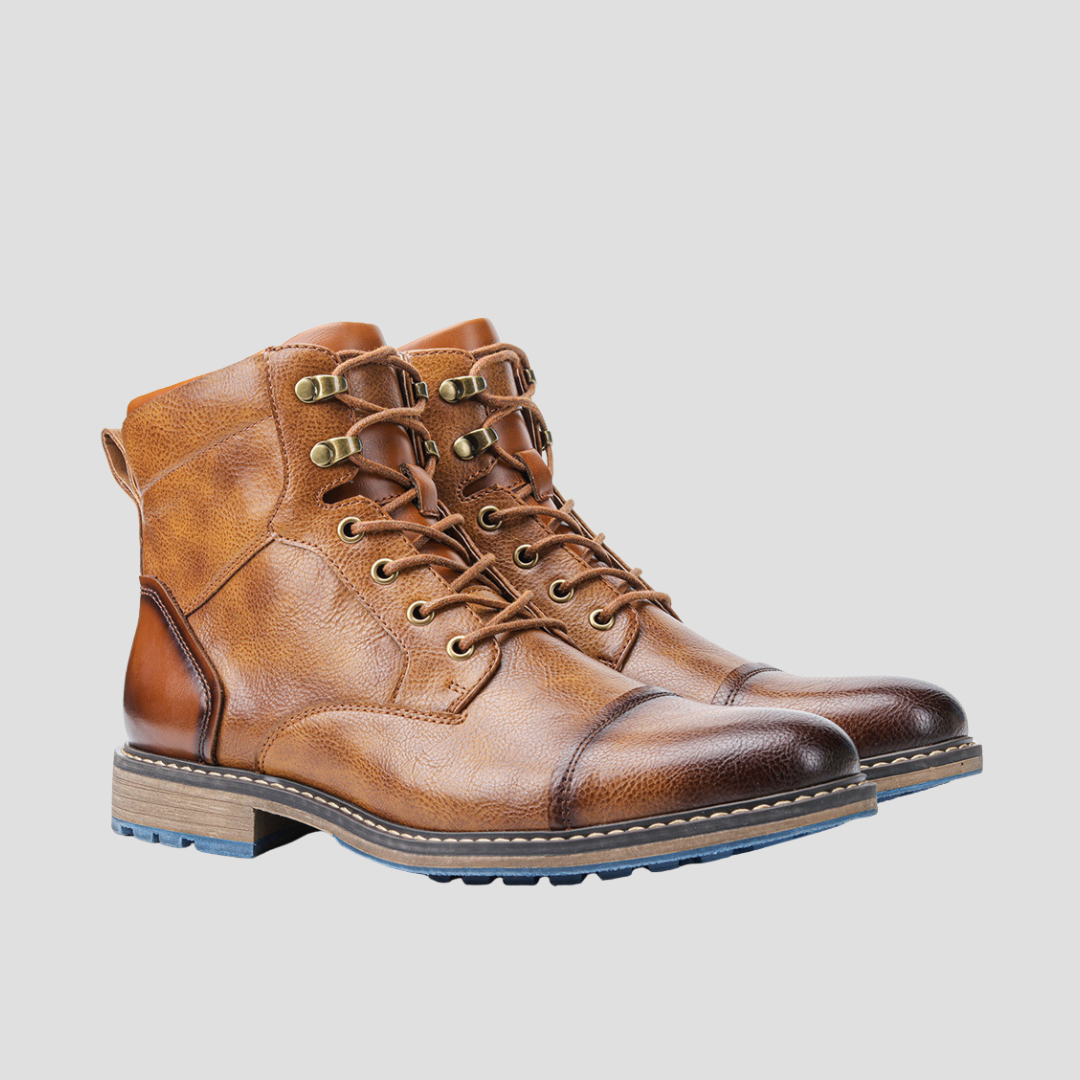 Mens Leather Ankle Boots Lace Up Side Zip Dark Brown