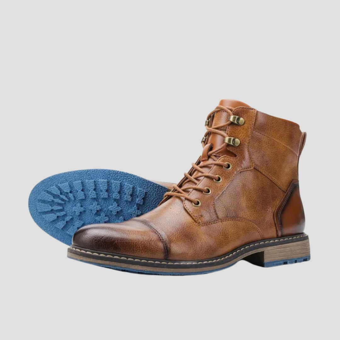 Mens Leather Ankle Boots Lace Up Side Zip Dark Brown