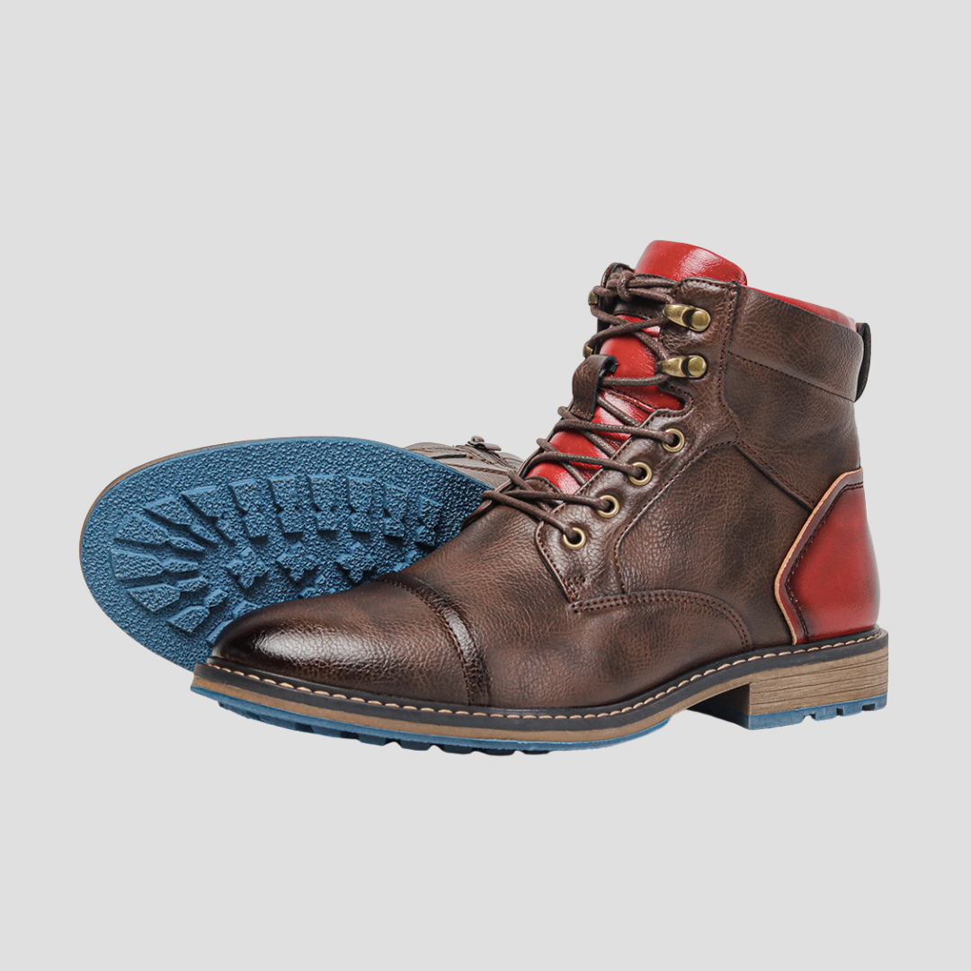 Mens Leather Ankle Boots Lace Up Side Zip Dark Brown