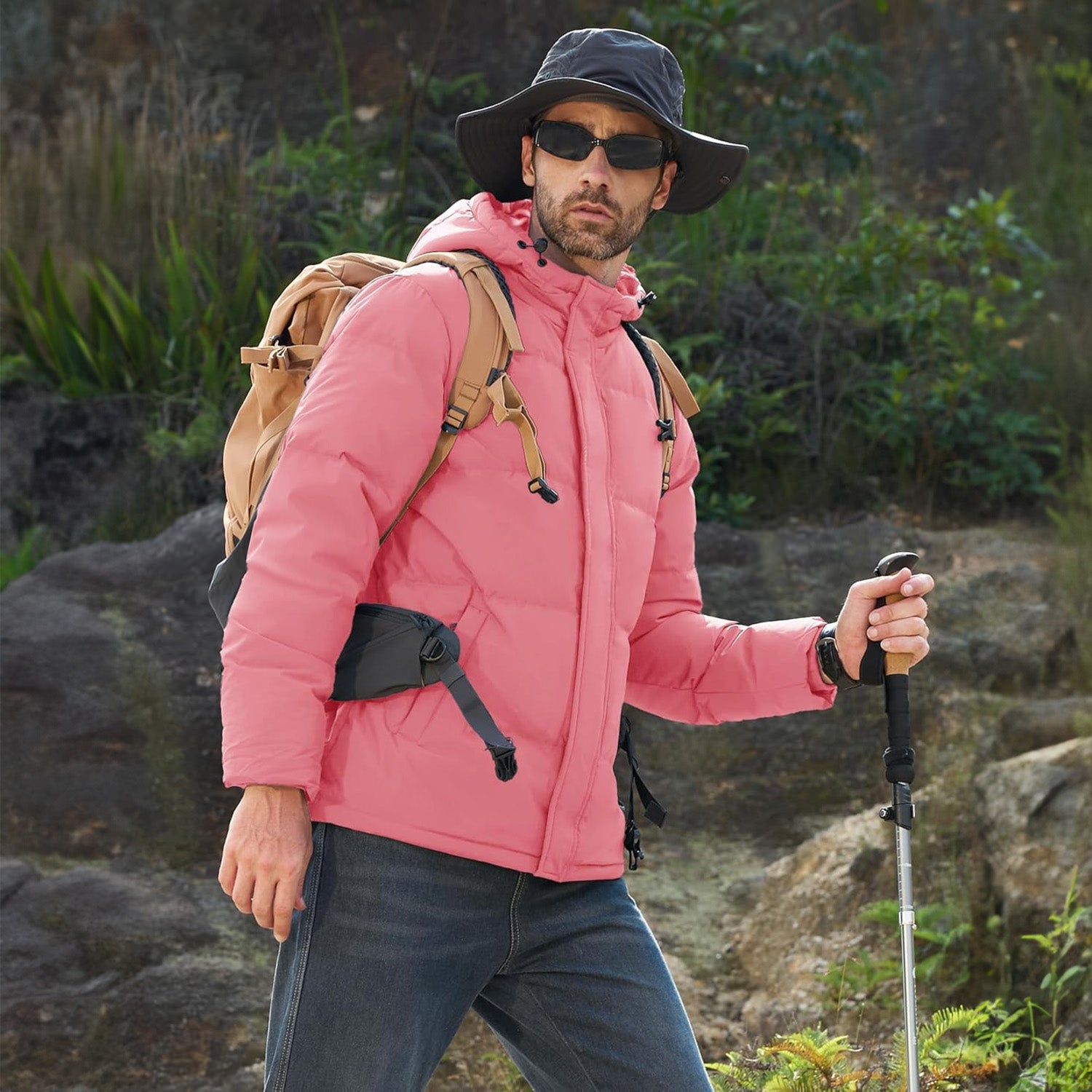 Hooded Puffer Jacket Mens Down Insulated Polyester Shell