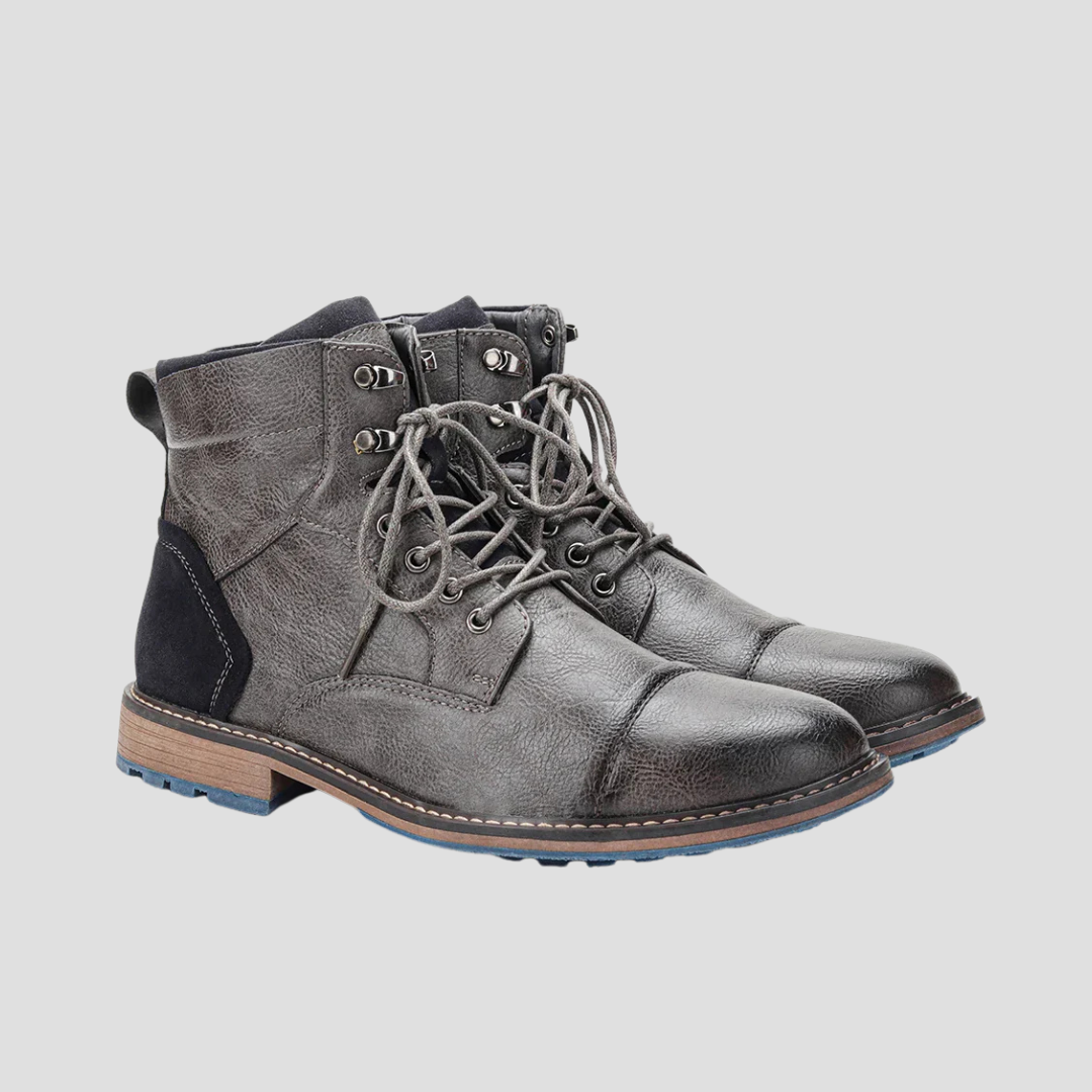 Mens Leather Ankle Boots Lace Up Side Zip Dark Brown