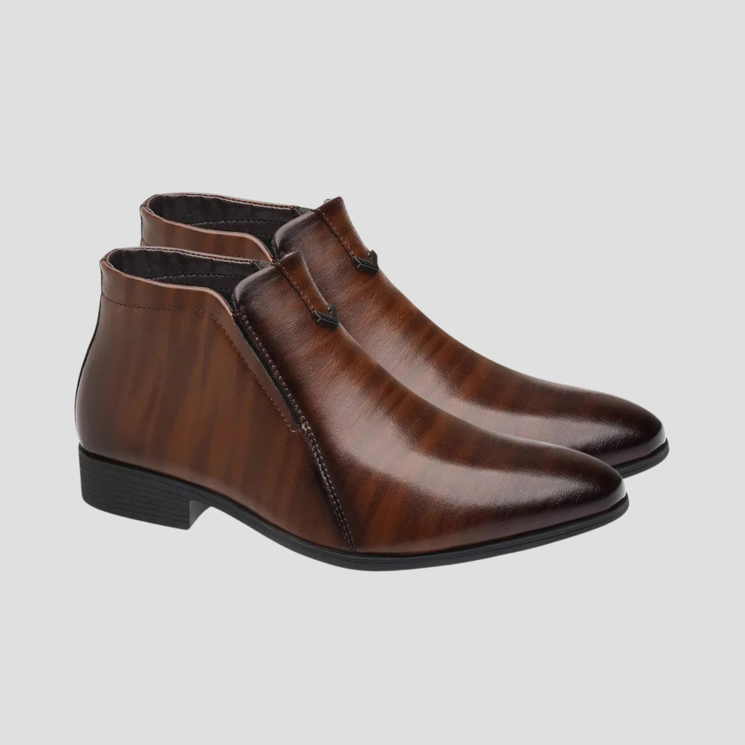 Ankle Boots Retro Leather Mens Polished Brown Dress