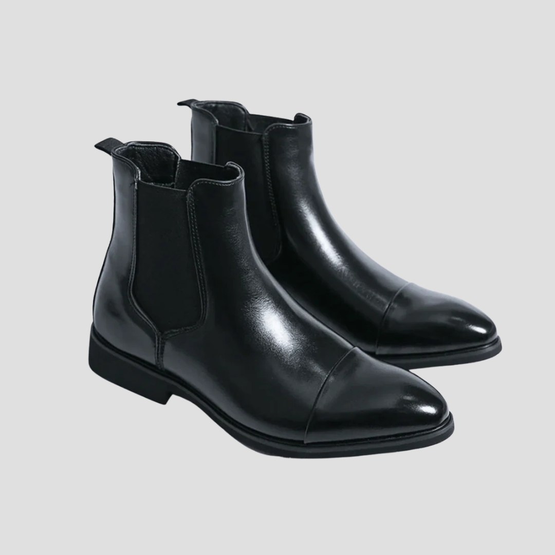 Chelsea Boots Men Sleek Leather Black Slip On Elastic