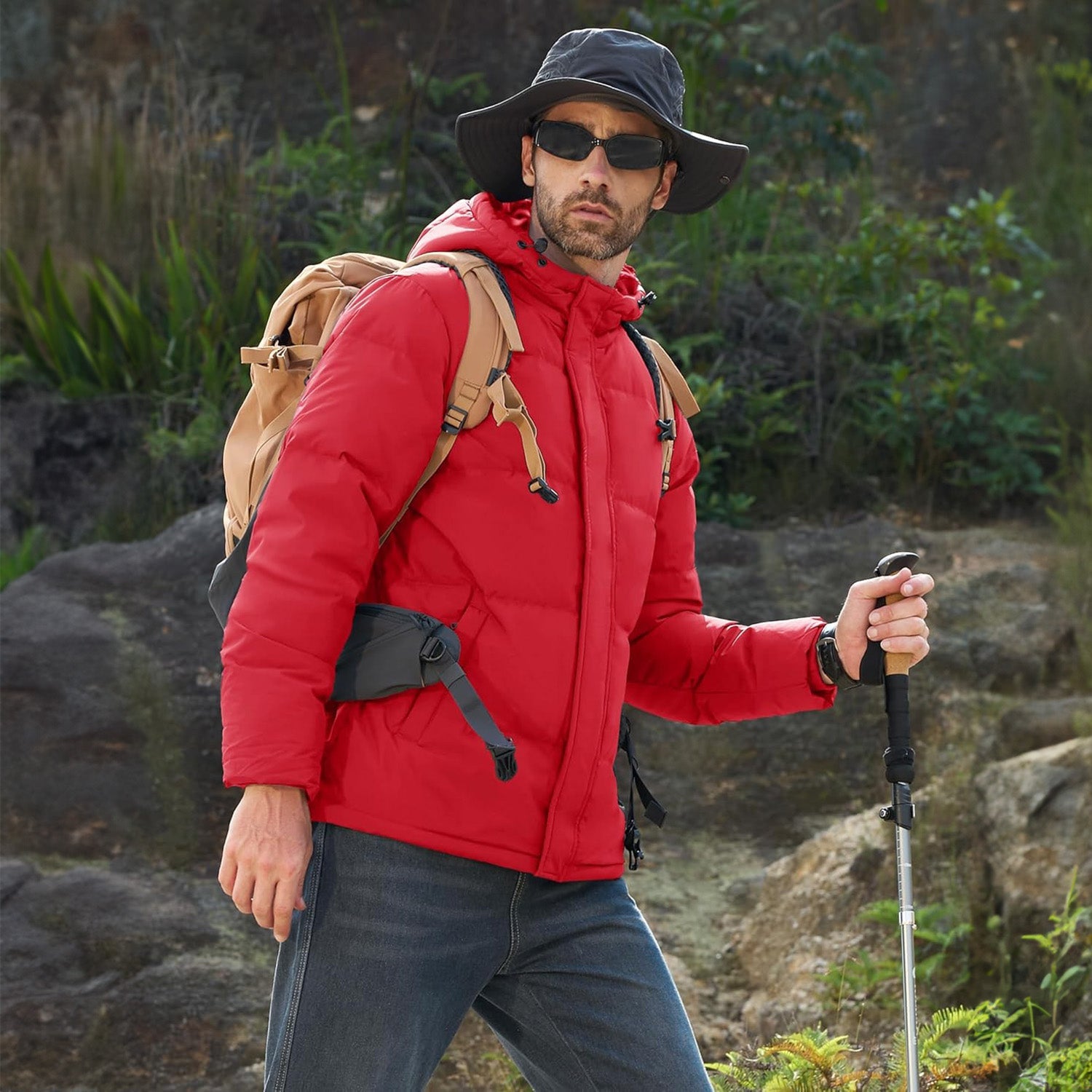 Hooded Puffer Jacket Mens Down Insulated Polyester Shell