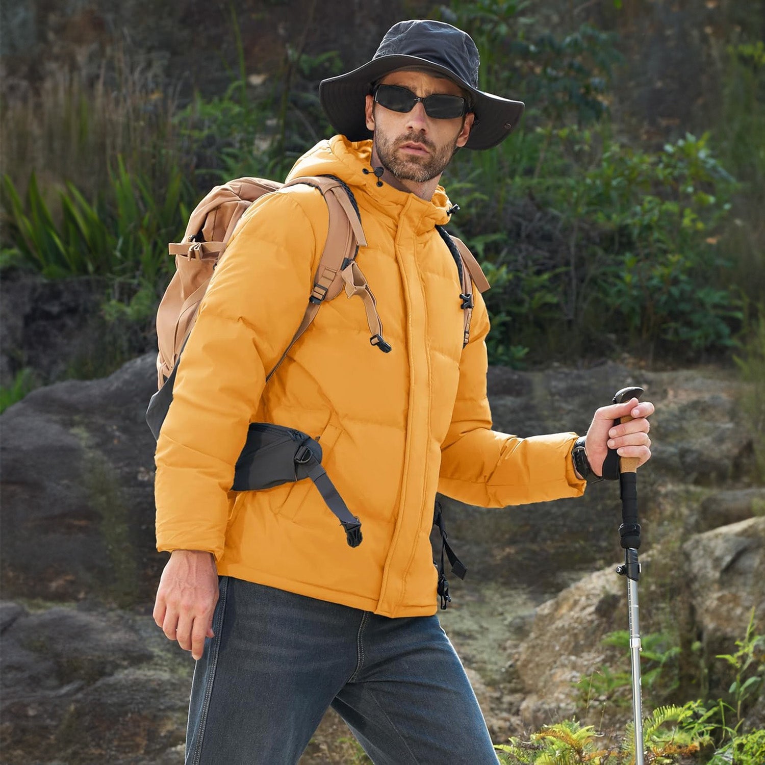 Hooded Puffer Jacket Mens Down Insulated Polyester Shell