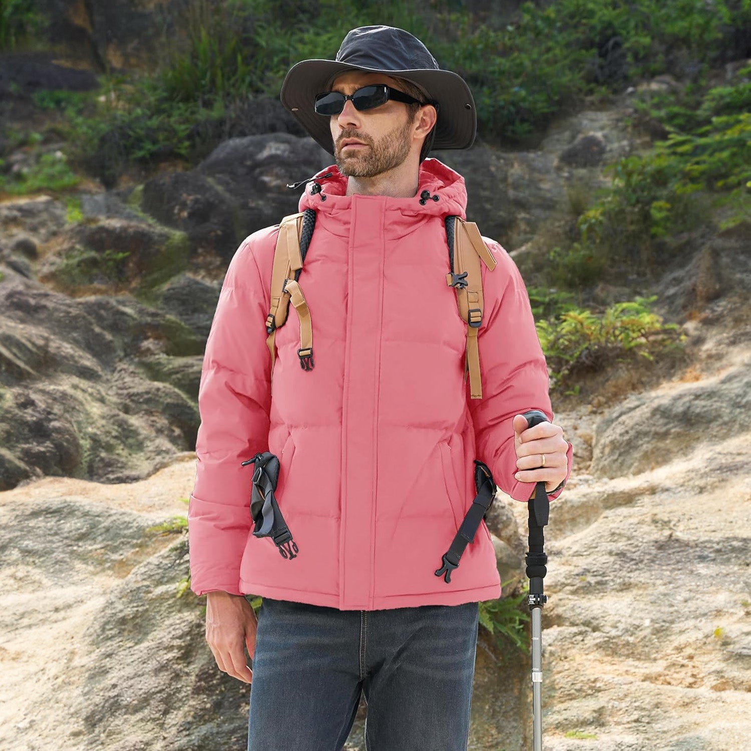 Hooded Puffer Jacket Mens Down Insulated Polyester Shell