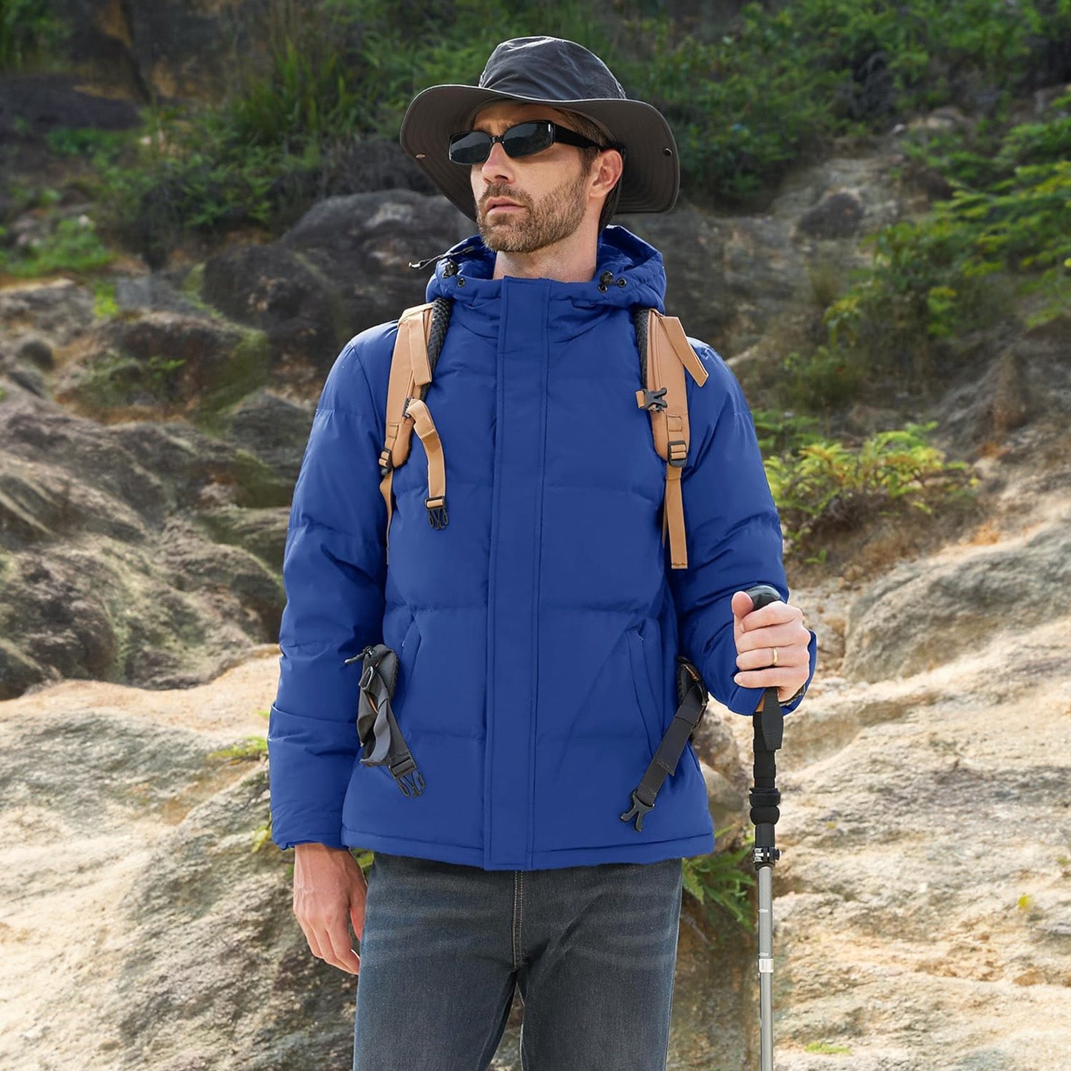 Hooded Puffer Jacket Mens Down Insulated Polyester Shell