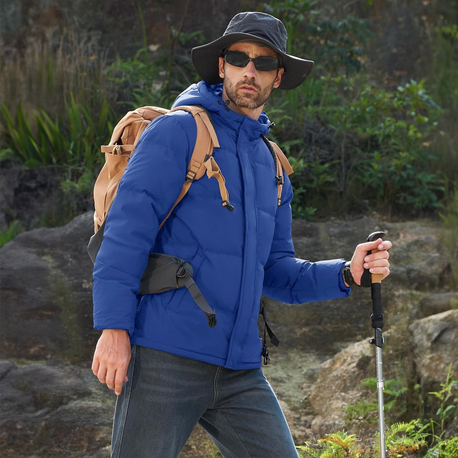 Hooded Puffer Jacket Mens Down Insulated Polyester Shell