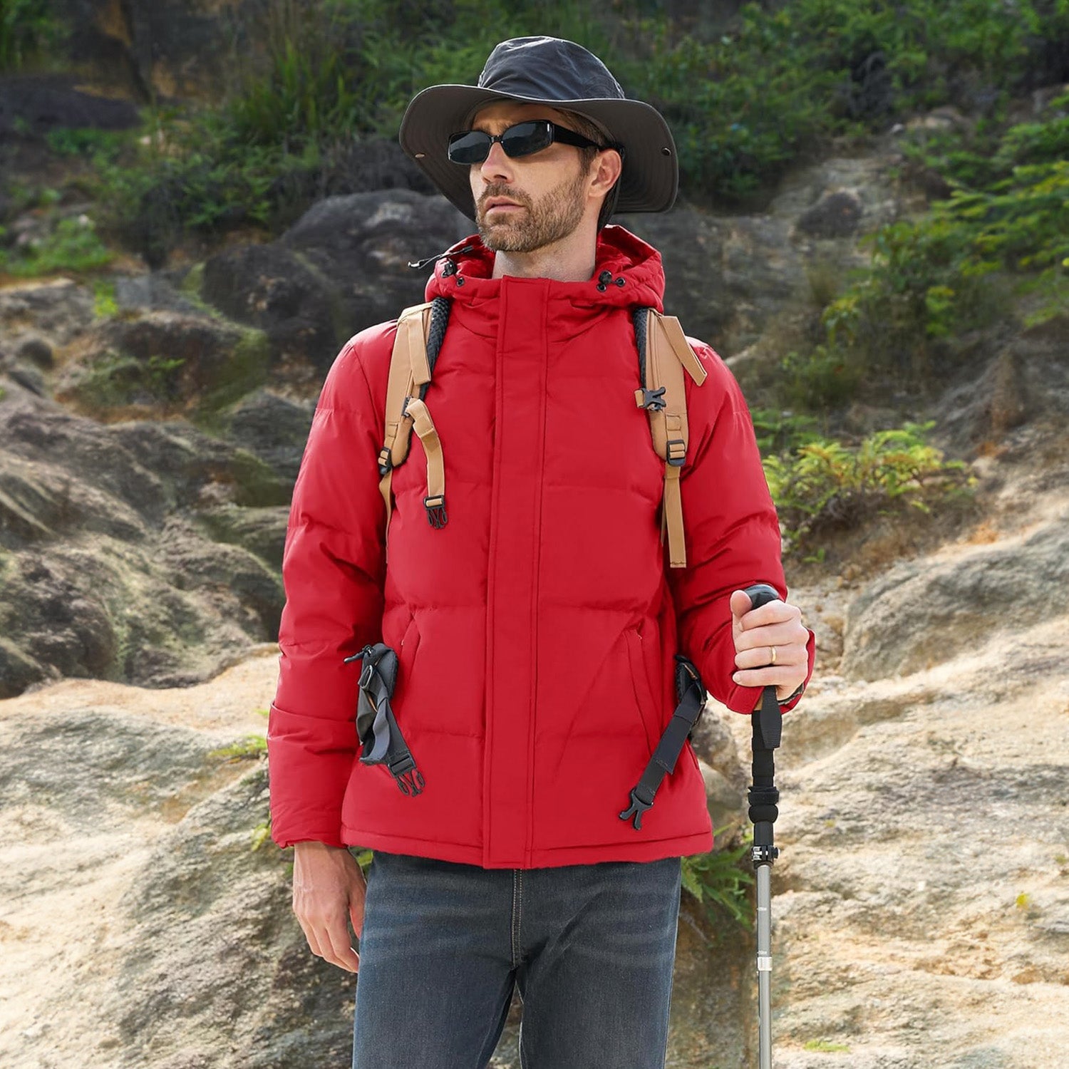 Hooded Puffer Jacket Mens Down Insulated Polyester Shell