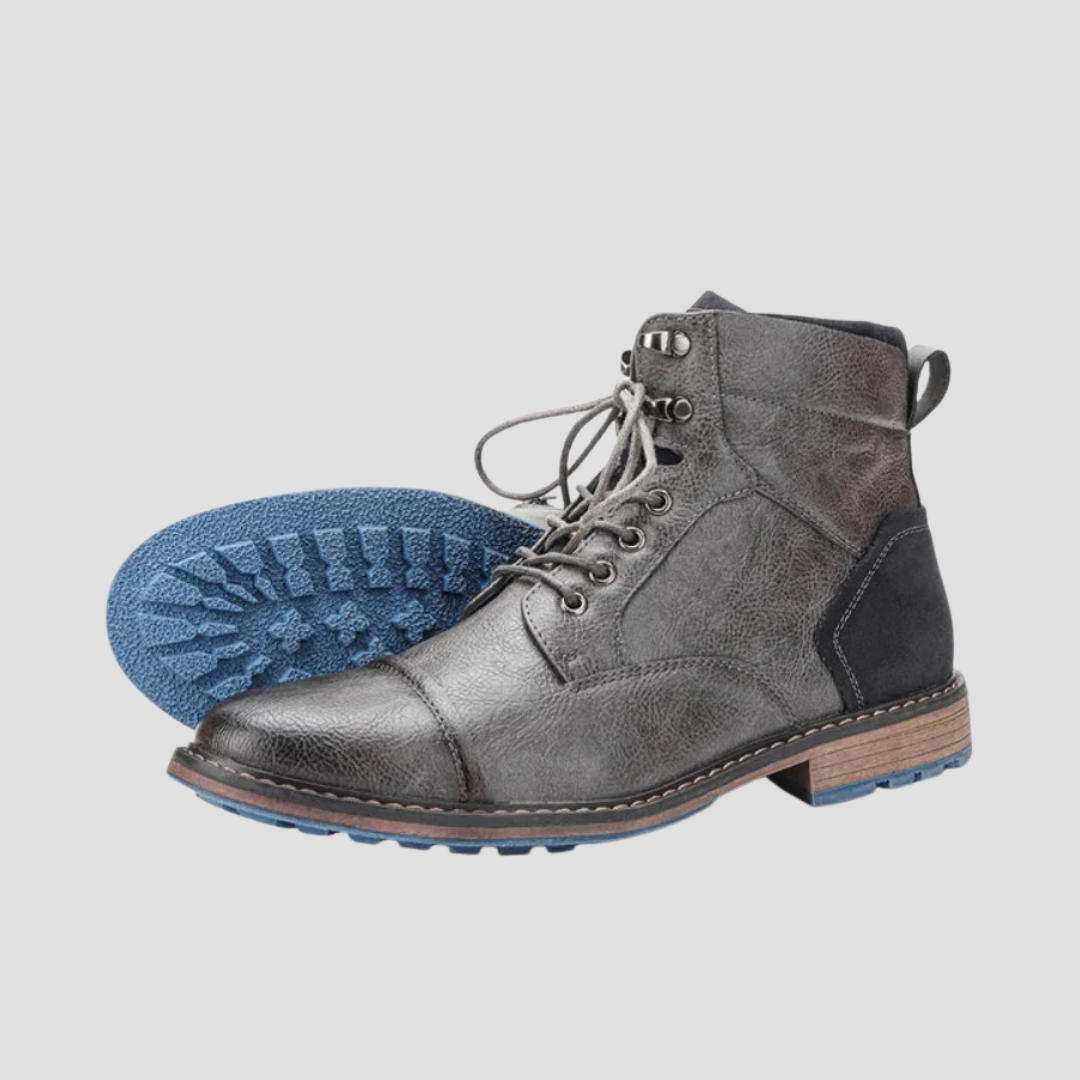 Mens Leather Ankle Boots Lace Up Side Zip Dark Brown