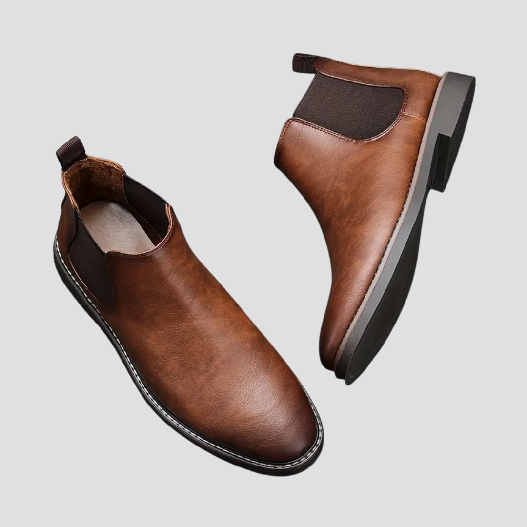 Mens Retro Chelsea Boots Two Tone Brown Leather Ankle