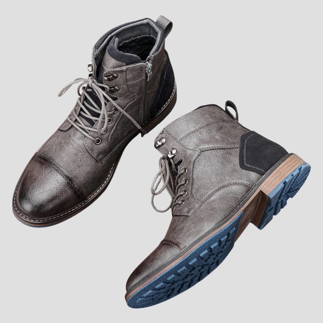 Mens Leather Ankle Boots Lace Up Side Zip Dark Brown