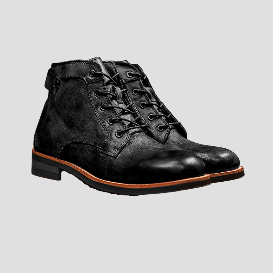 Mens Leather Ankle Boots Lace Up Black Smart Casual