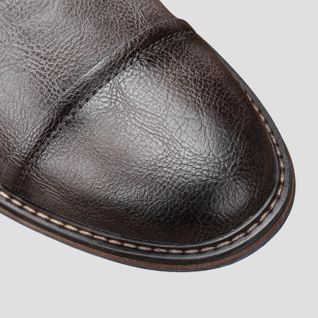 Mens Leather Ankle Boots Lace Up Side Zip Dark Brown