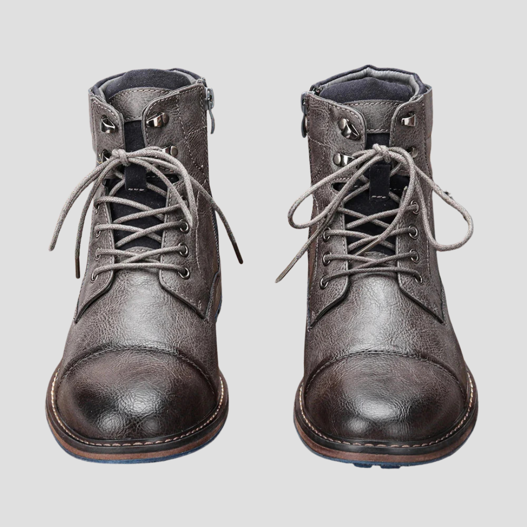 Mens Leather Ankle Boots Lace Up Side Zip Dark Brown