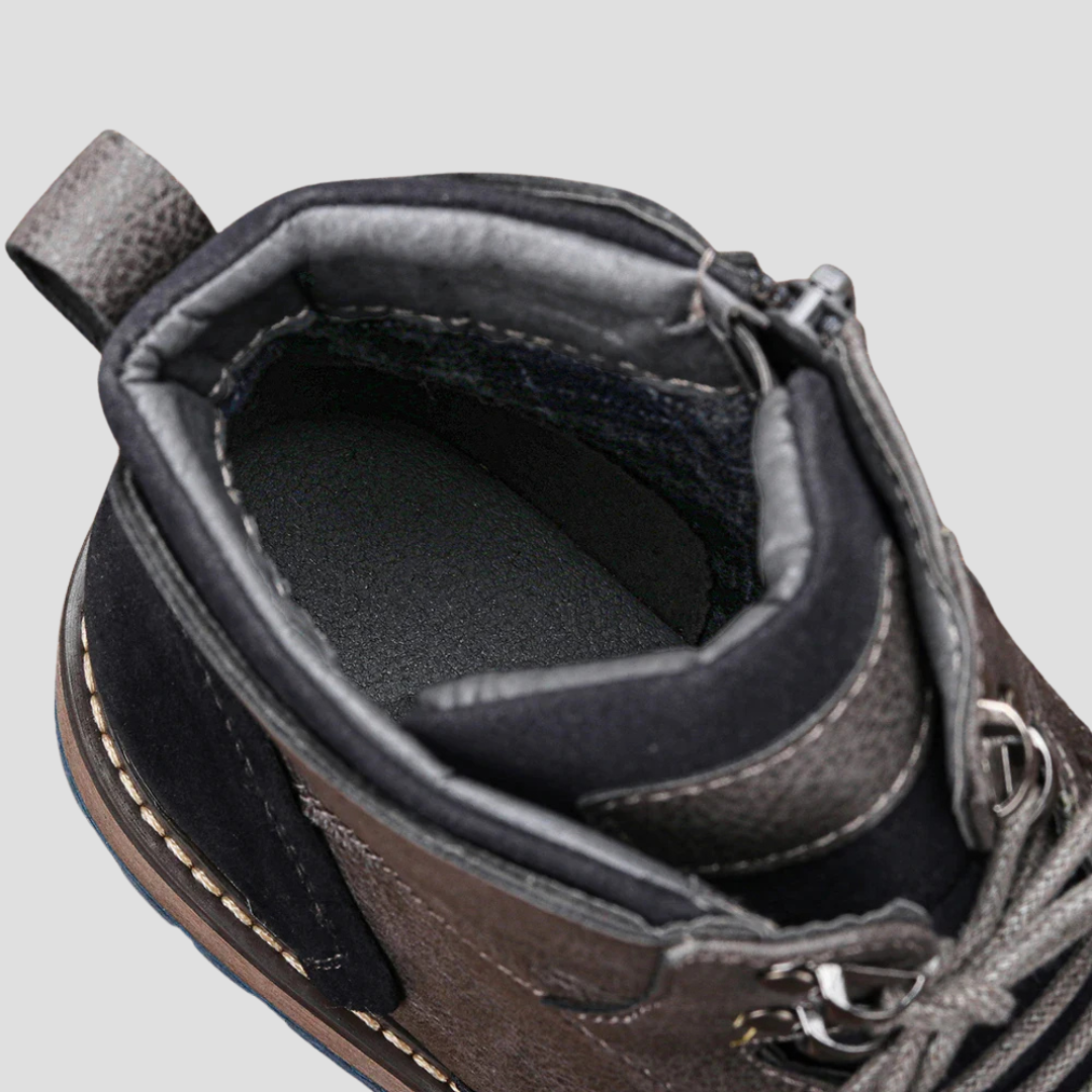 Mens Leather Ankle Boots Lace Up Side Zip Dark Brown