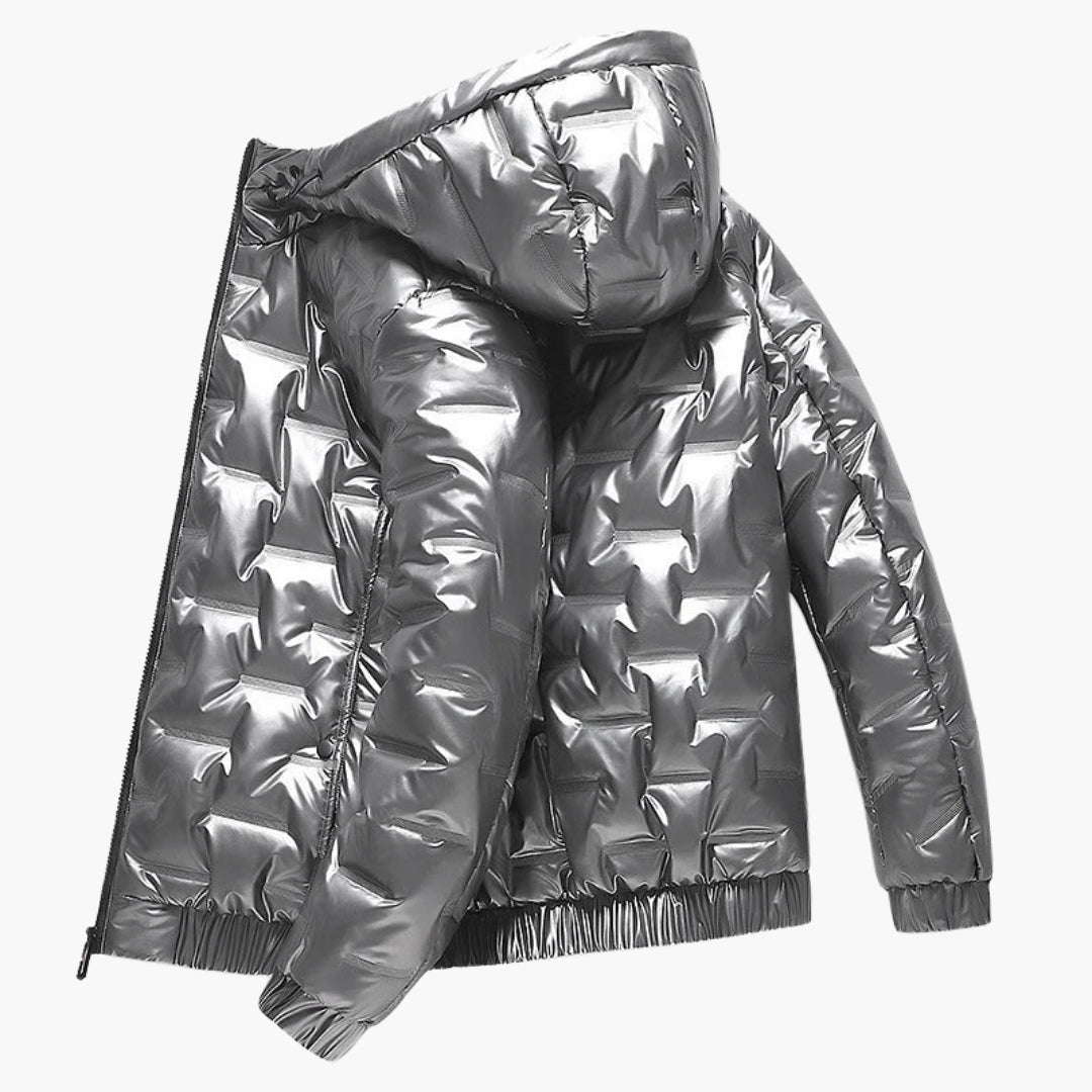 Mens Puffer Jacket Hooded Zip Ribbed Cuffs Everyday Warmth