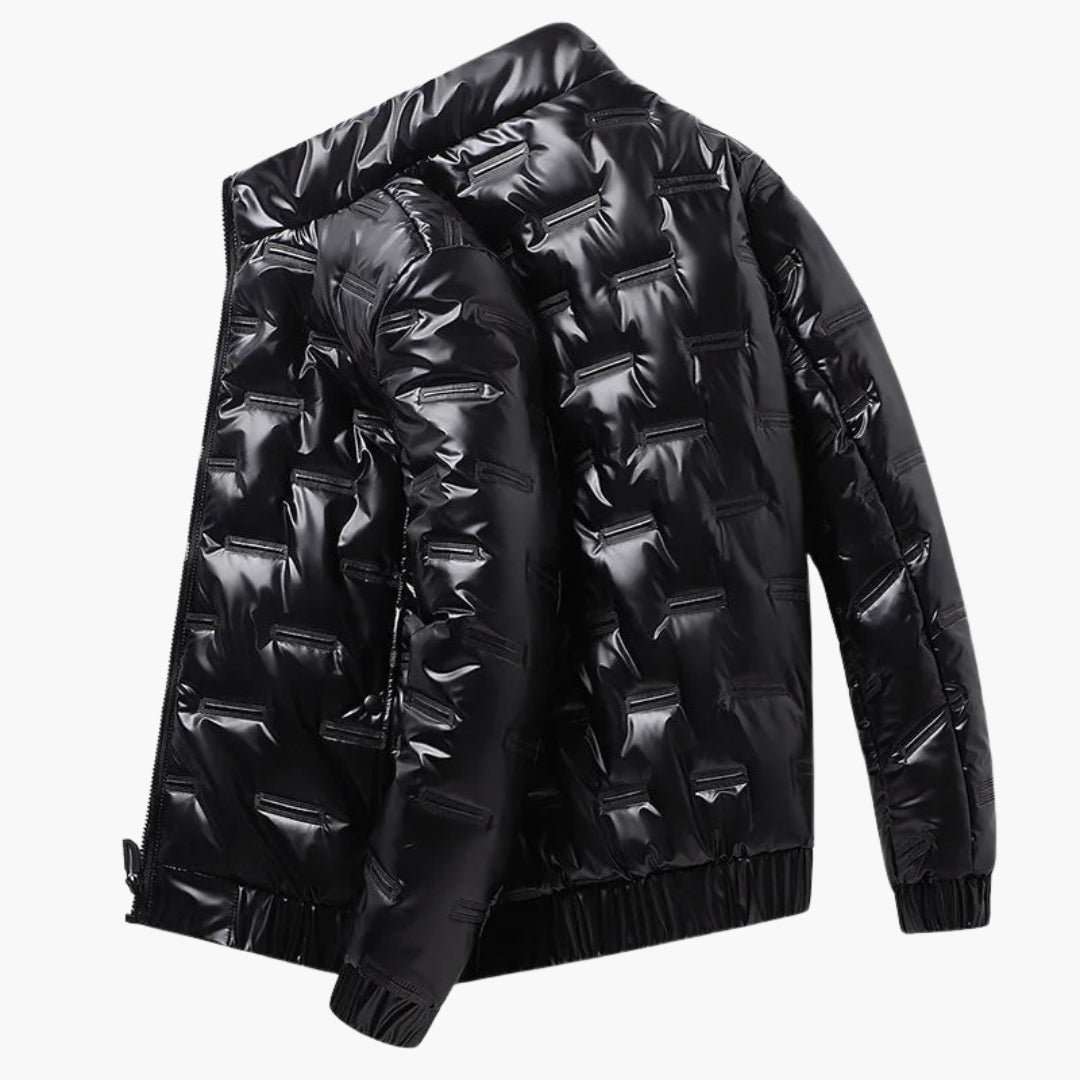 Mens Puffer Jacket Hooded Zip Ribbed Cuffs Everyday Warmth