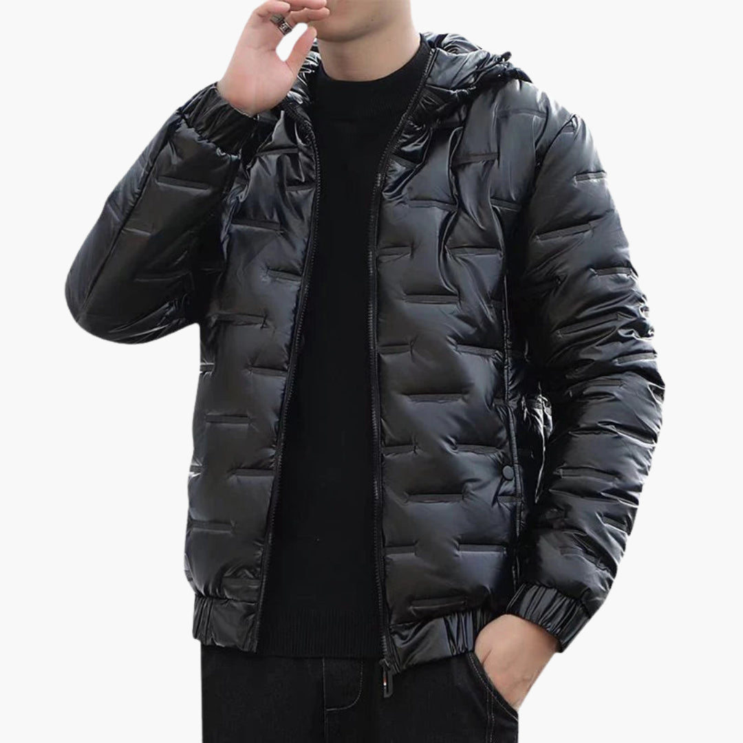 Mens Puffer Jacket Hooded Zip Ribbed Cuffs Everyday Warmth