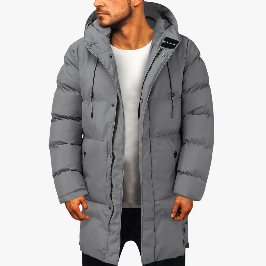 Long Puffer Jacket Mens Tailored Fit Hooded Insulated