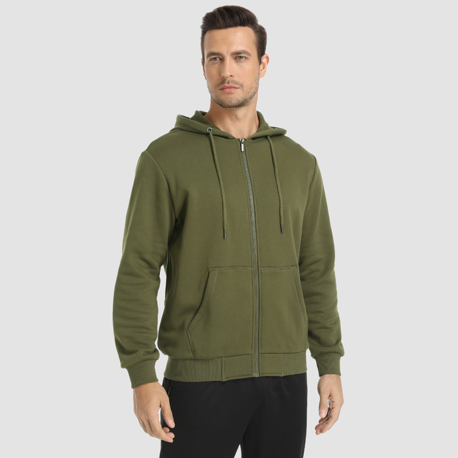 Fleece Hoodie Bomber Jacket Zip Up Kangaroo Pocket Cotton