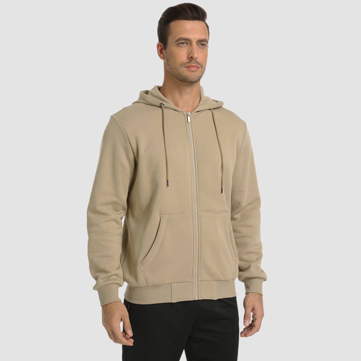 Fleece Hoodie Bomber Jacket Zip Up Kangaroo Pocket Cotton