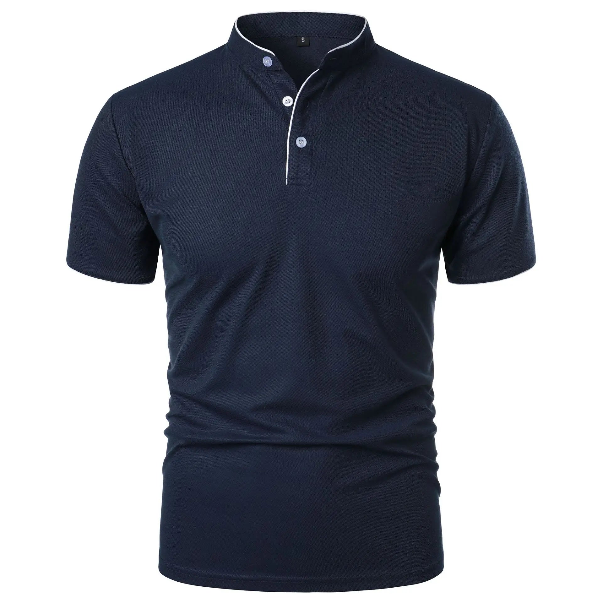 Mens Short Sleeve Polo Mandarin Collar Slim Fit Cotton