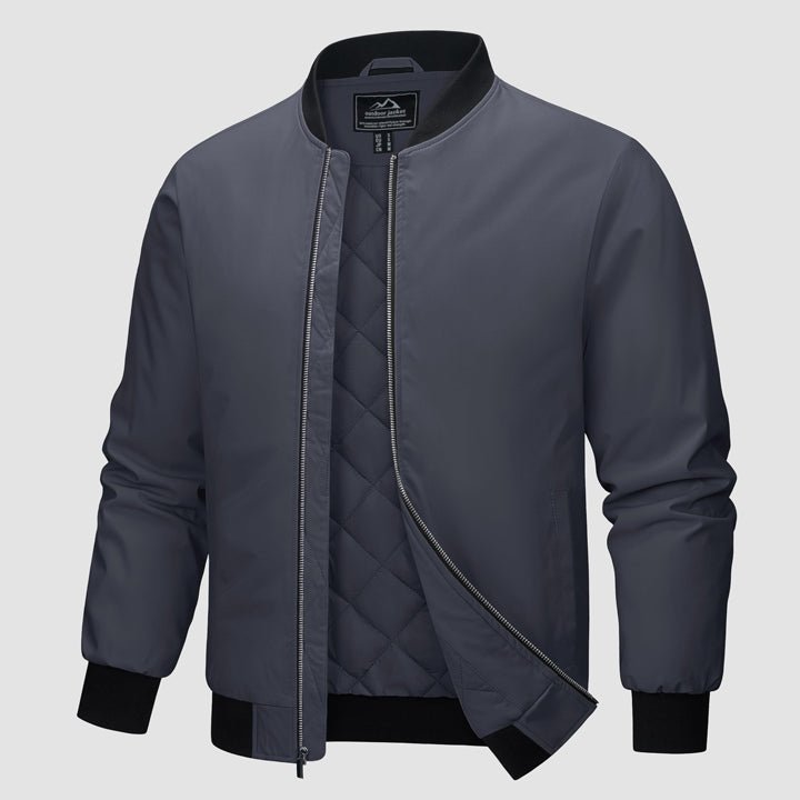Bomber Jacket Mens Quilted Windproof Zip Up Polyester