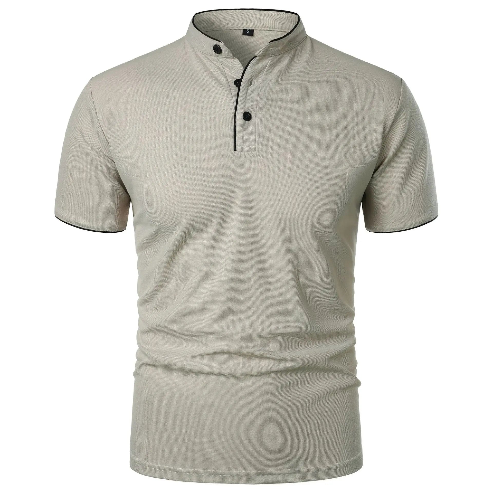 Mens Short Sleeve Polo Mandarin Collar Slim Fit Cotton