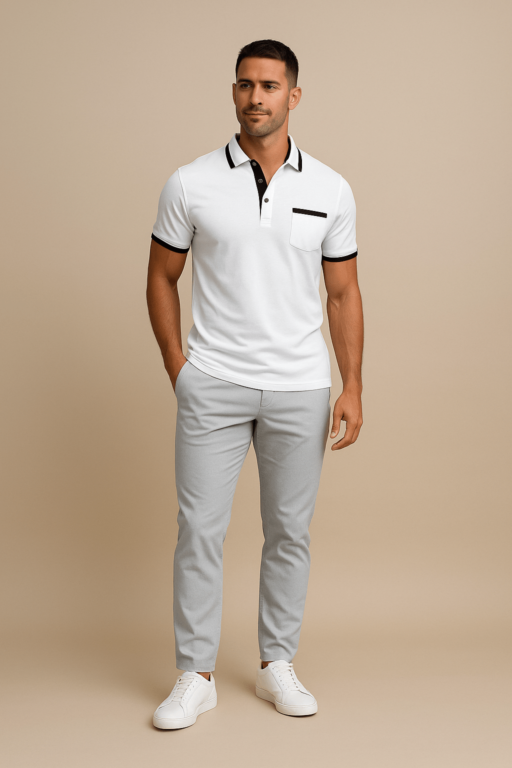 Tailored Polo Mens Slim Fit Chest Pocket Cotton Casual