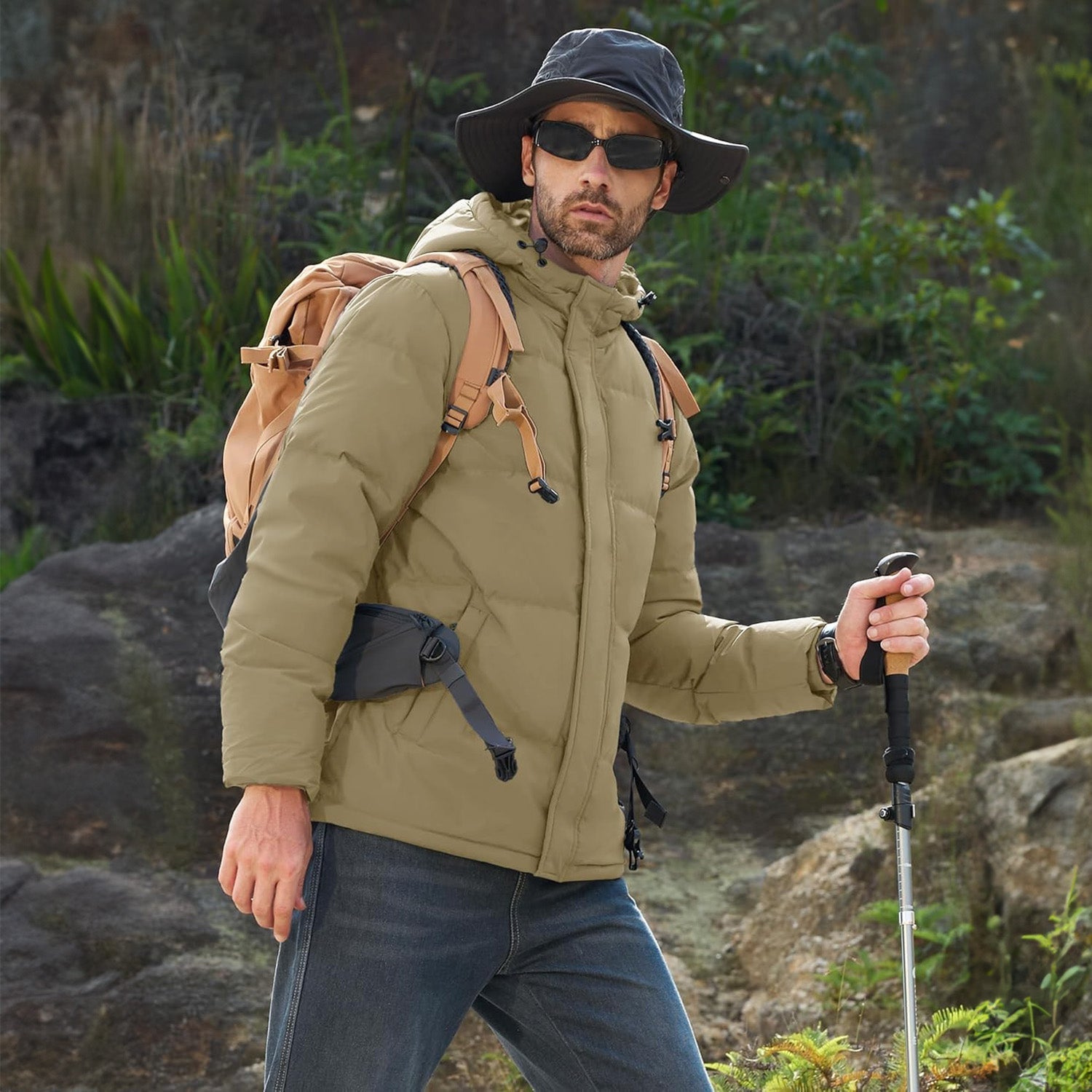 Hooded Puffer Jacket Mens Down Insulated Polyester Shell