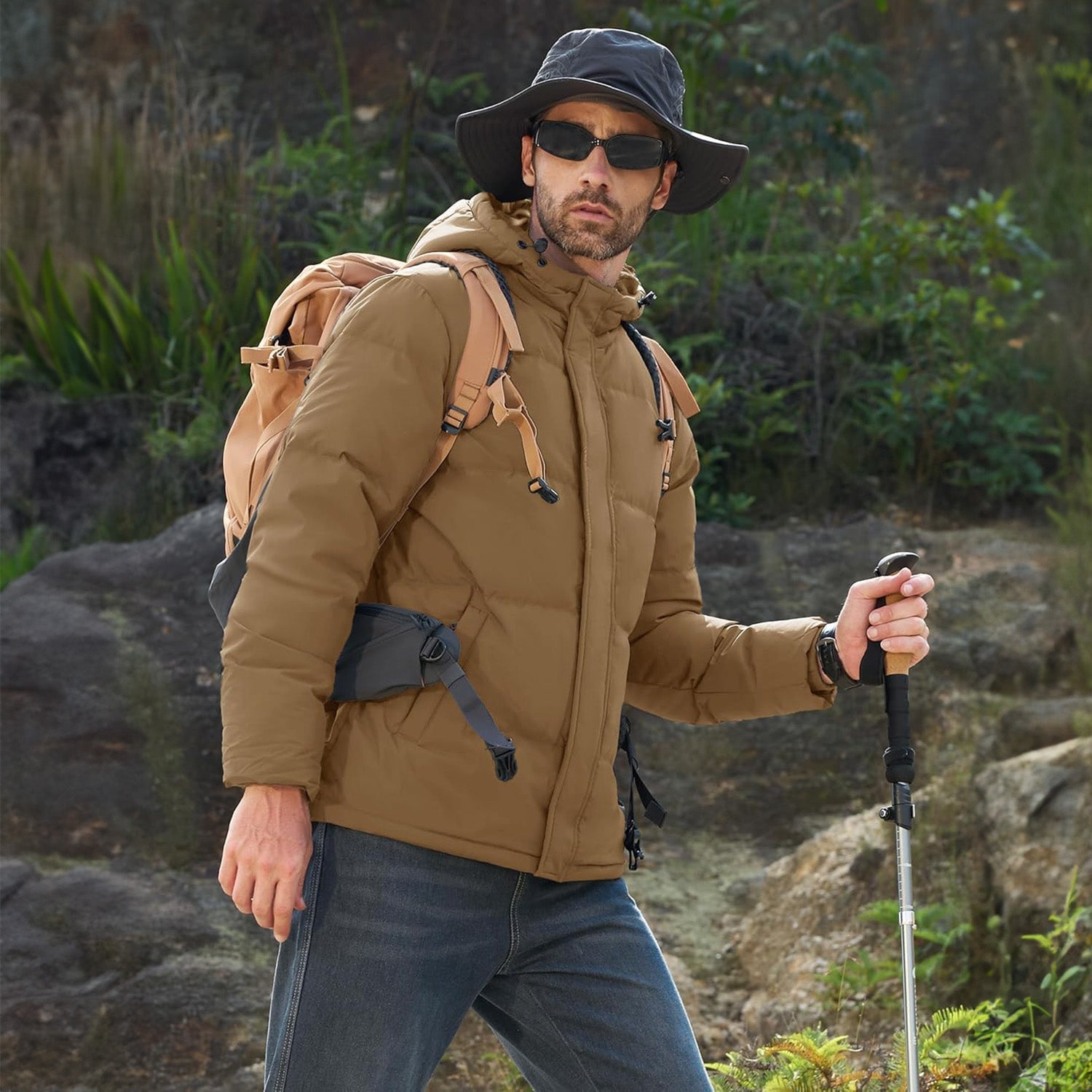 Hooded Puffer Jacket Mens Down Insulated Polyester Shell