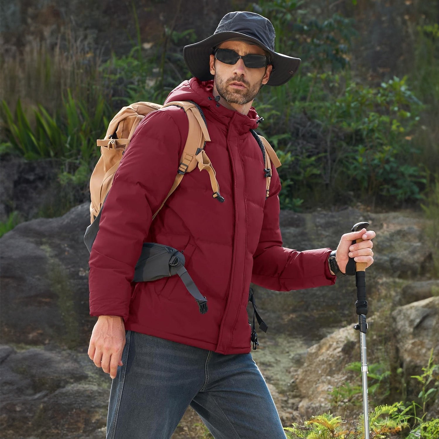 Hooded Puffer Jacket Mens Down Insulated Polyester Shell