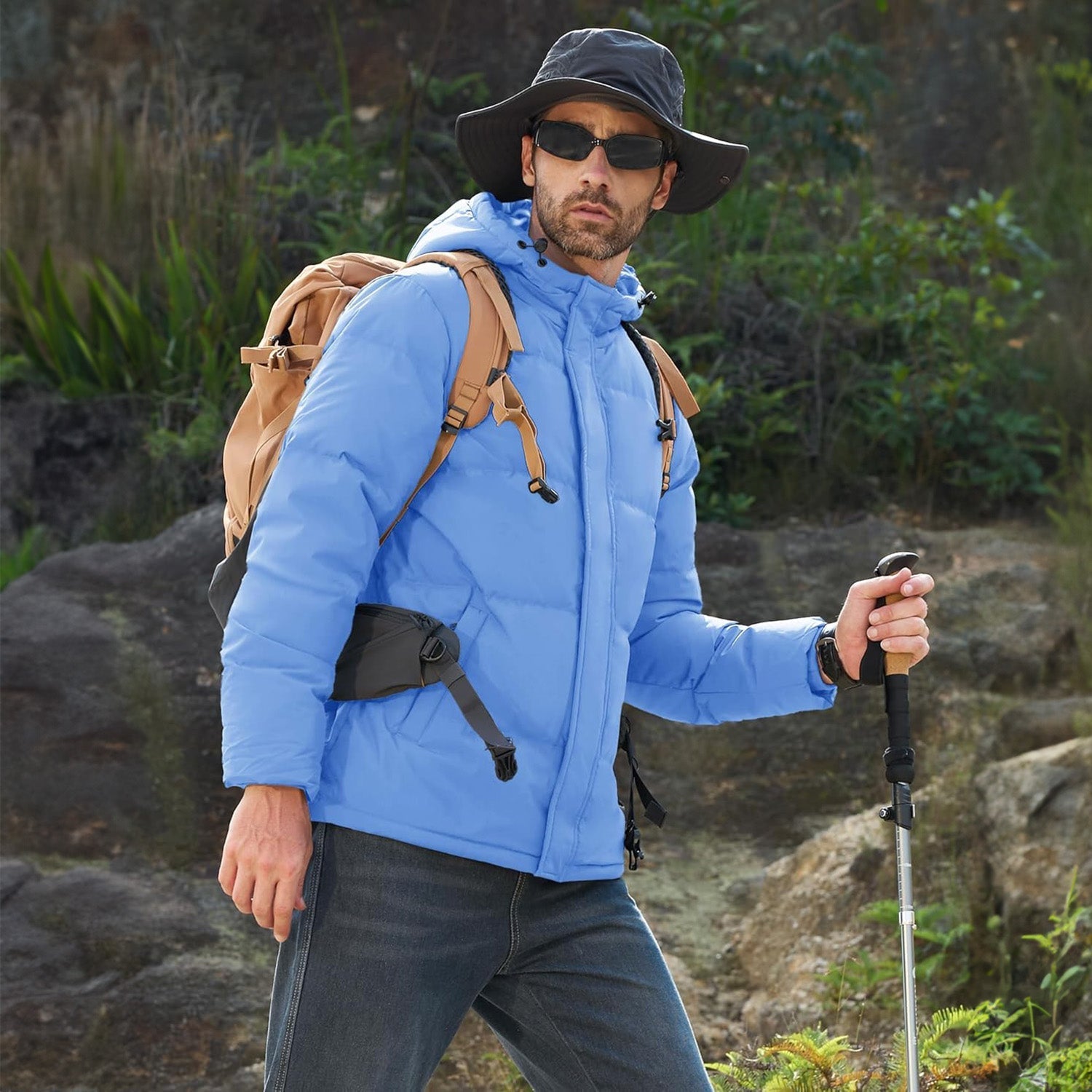 Hooded Puffer Jacket Mens Down Insulated Polyester Shell