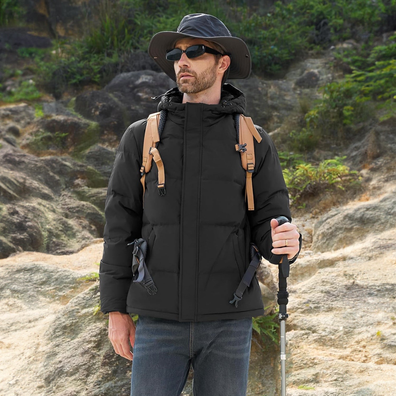 Hooded Puffer Jacket Mens Down Insulated Polyester Shell