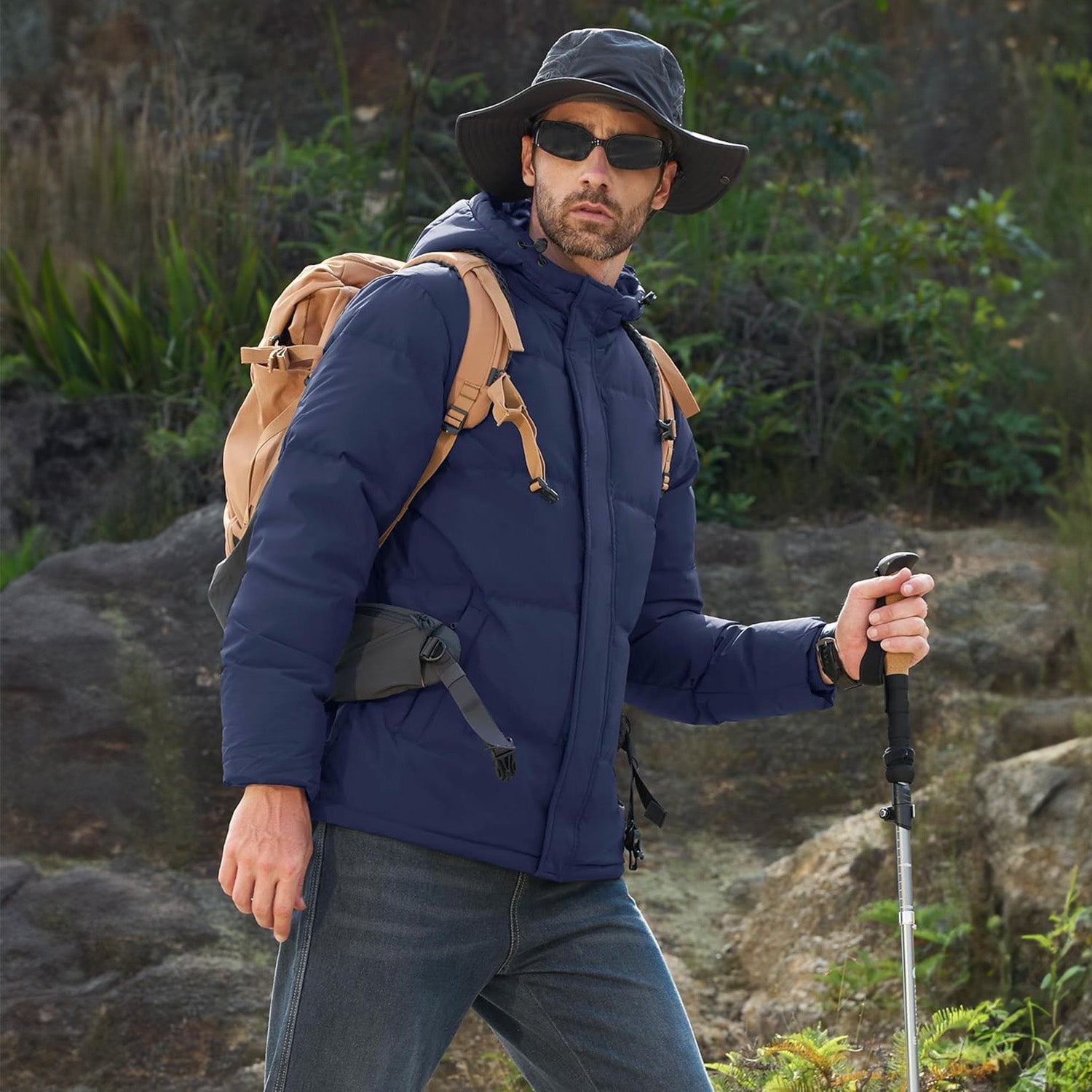 Hooded Puffer Jacket Mens Down Insulated Polyester Shell