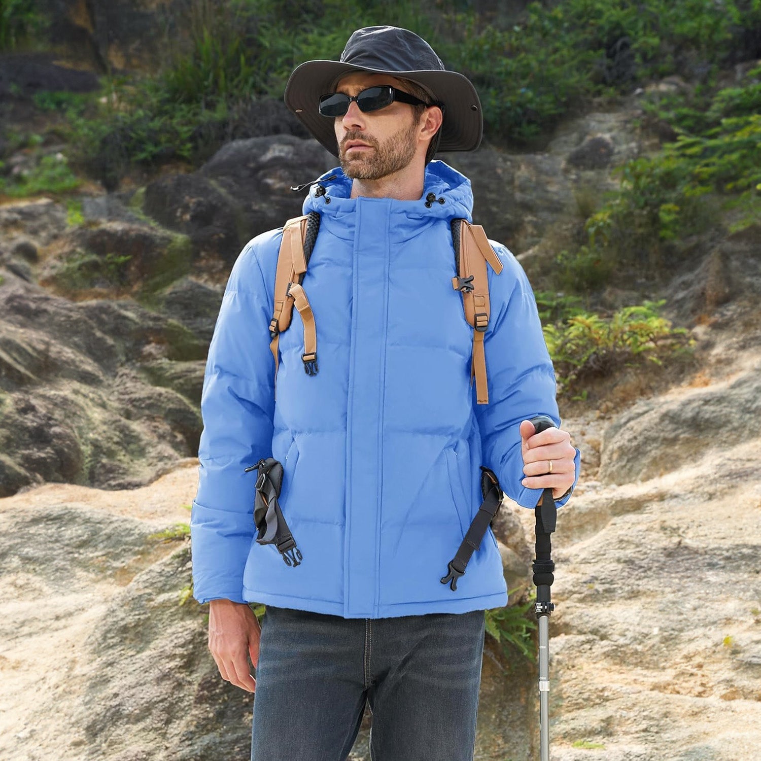 Hooded Puffer Jacket Mens Down Insulated Polyester Shell