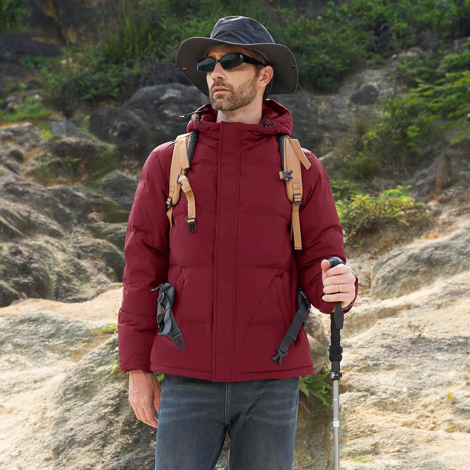 Hooded Puffer Jacket Mens Down Insulated Polyester Shell