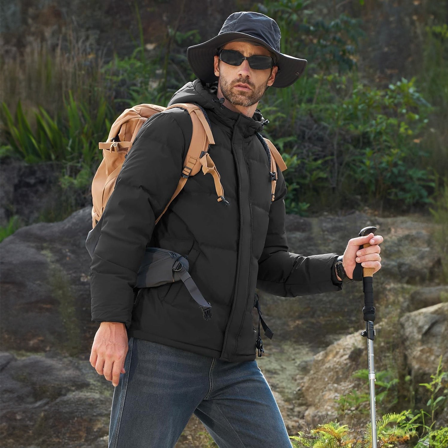 Hooded Puffer Jacket Mens Down Insulated Polyester Shell