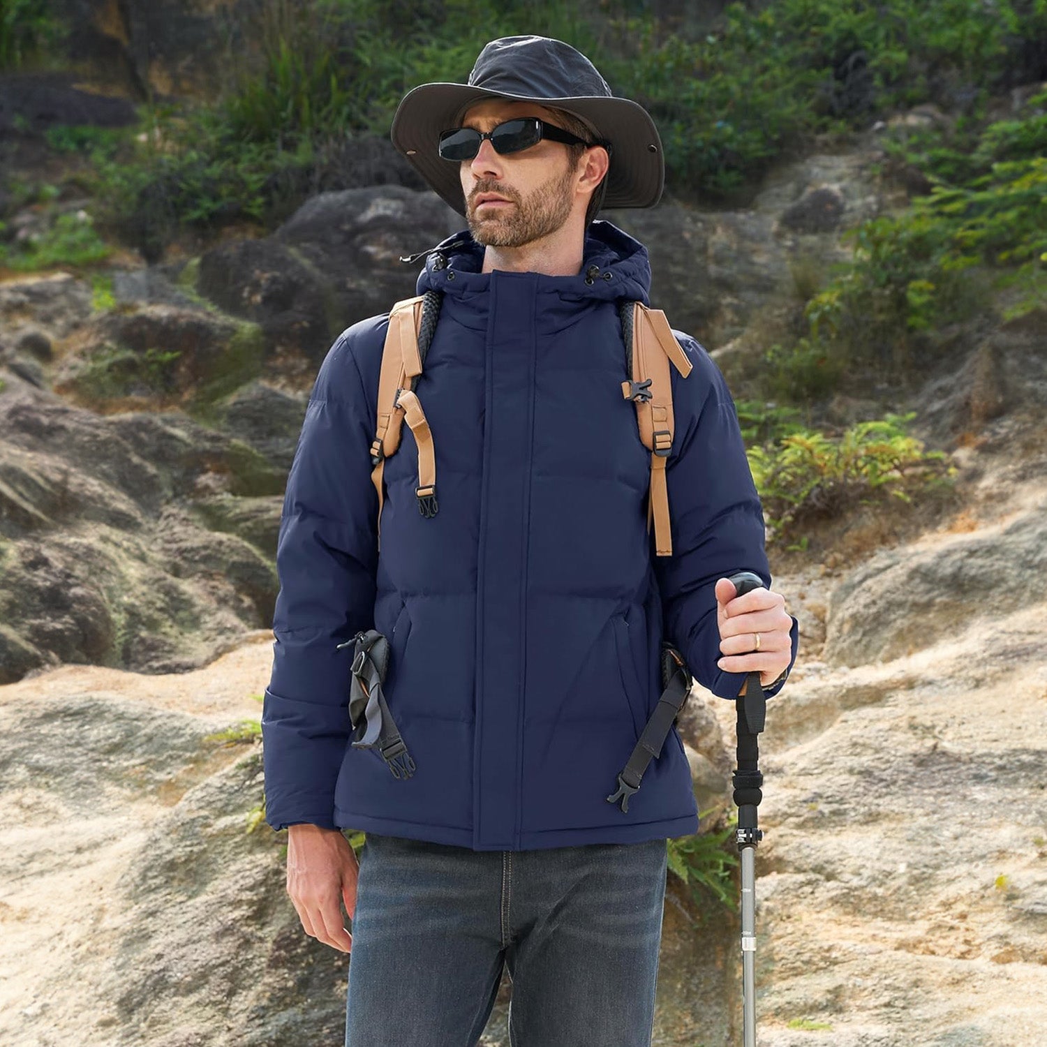 Hooded Puffer Jacket Mens Down Insulated Polyester Shell