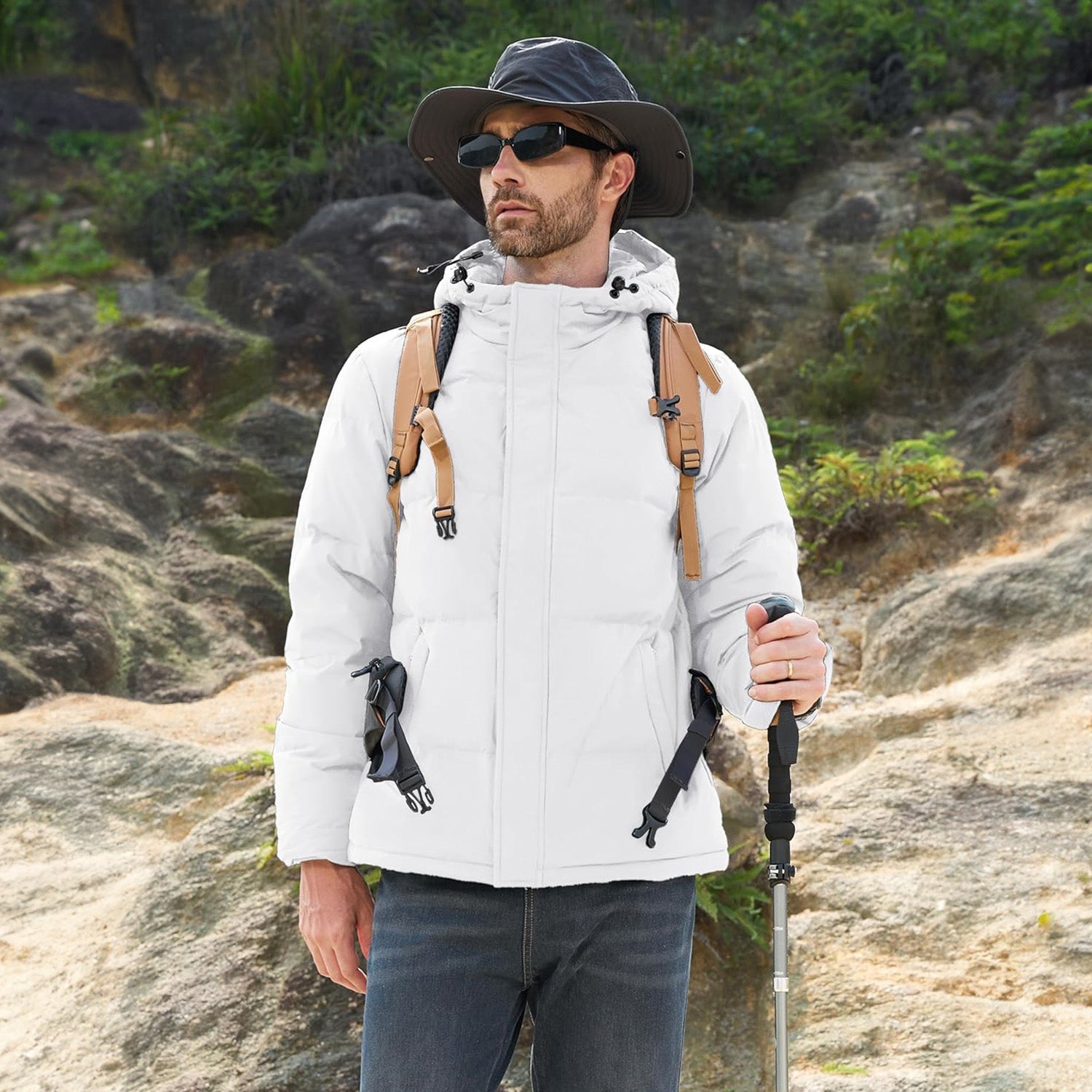 Hooded Puffer Jacket Mens Down Insulated Polyester Shell