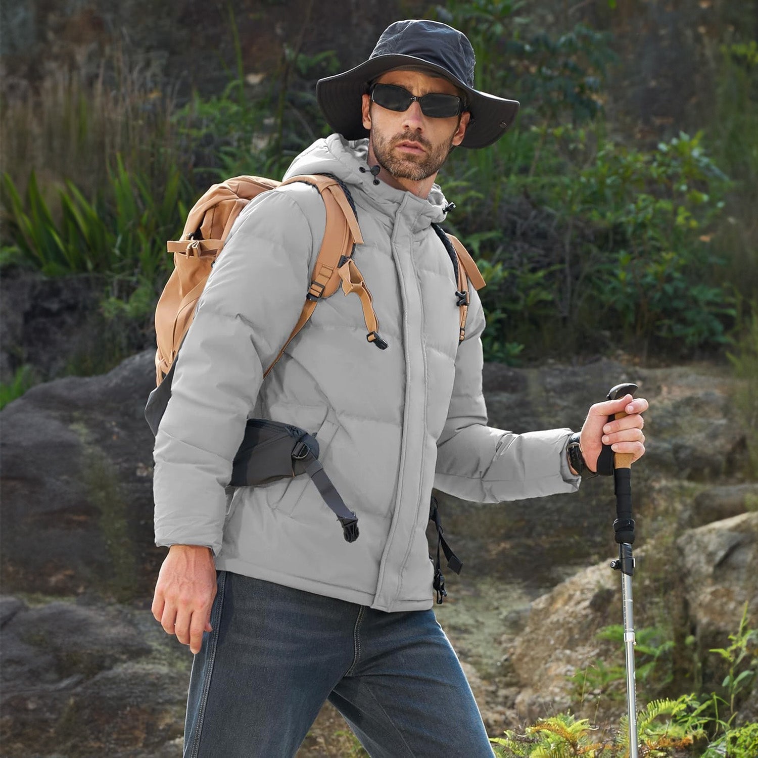 Hooded Puffer Jacket Mens Down Insulated Polyester Shell