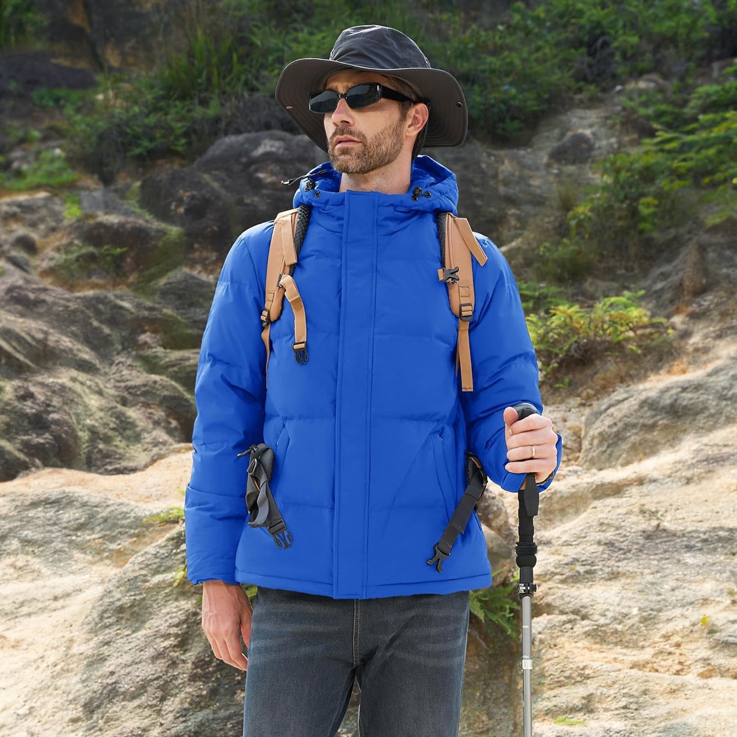 Hooded Puffer Jacket Mens Down Insulated Polyester Shell