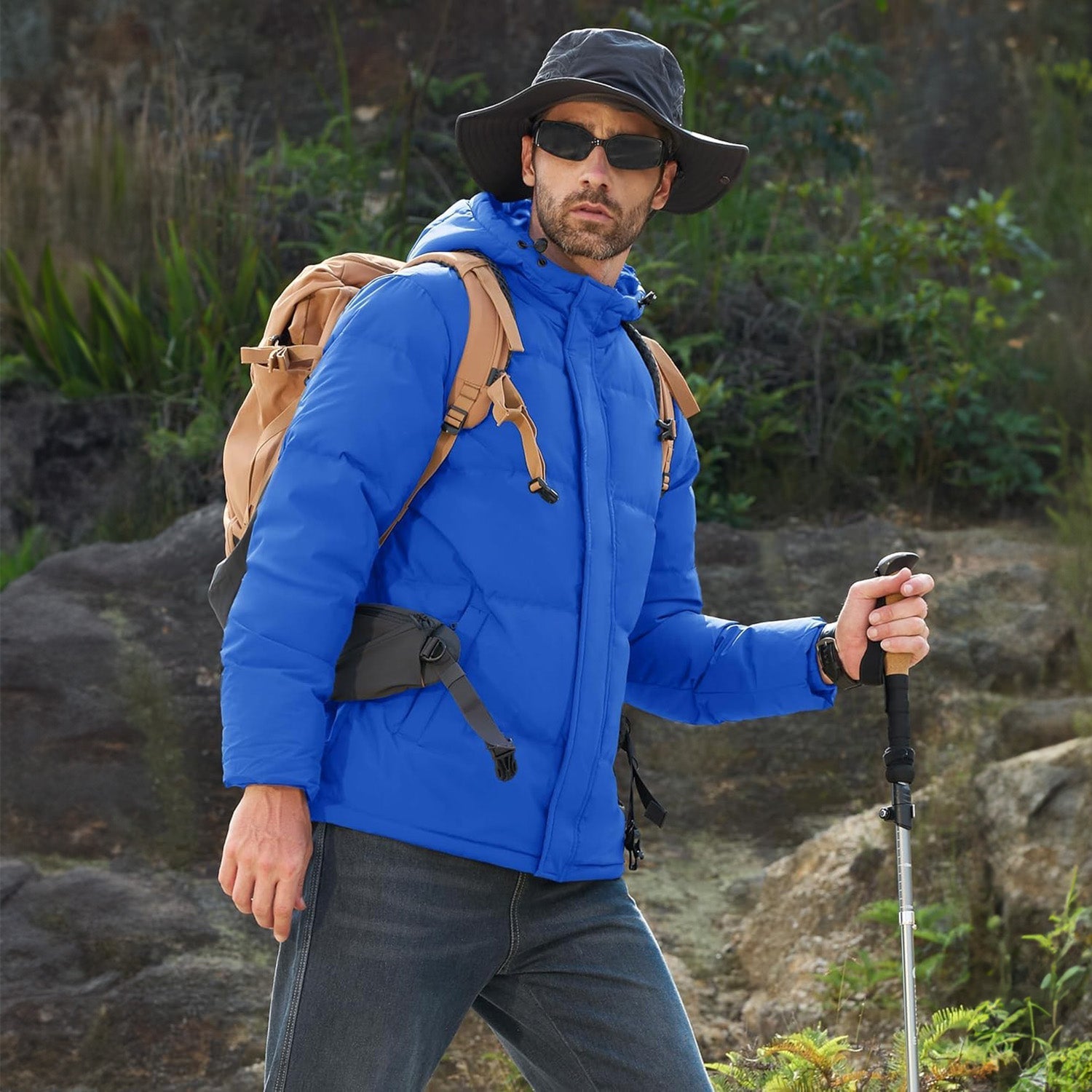 Hooded Puffer Jacket Mens Down Insulated Polyester Shell