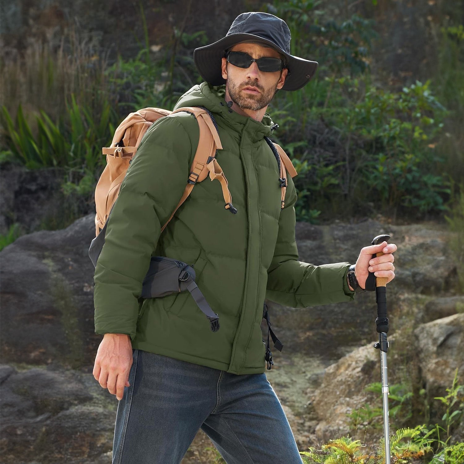 Hooded Puffer Jacket Mens Down Insulated Polyester Shell