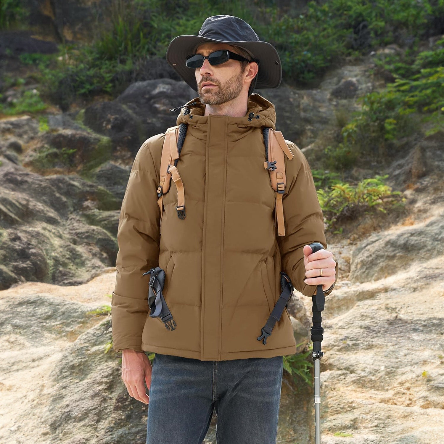 Hooded Puffer Jacket Mens Down Insulated Polyester Shell