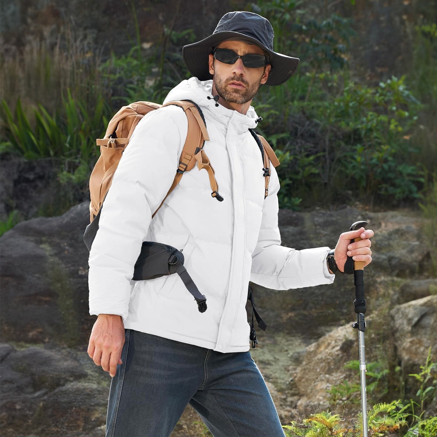 Hooded Puffer Jacket Mens Down Insulated Polyester Shell